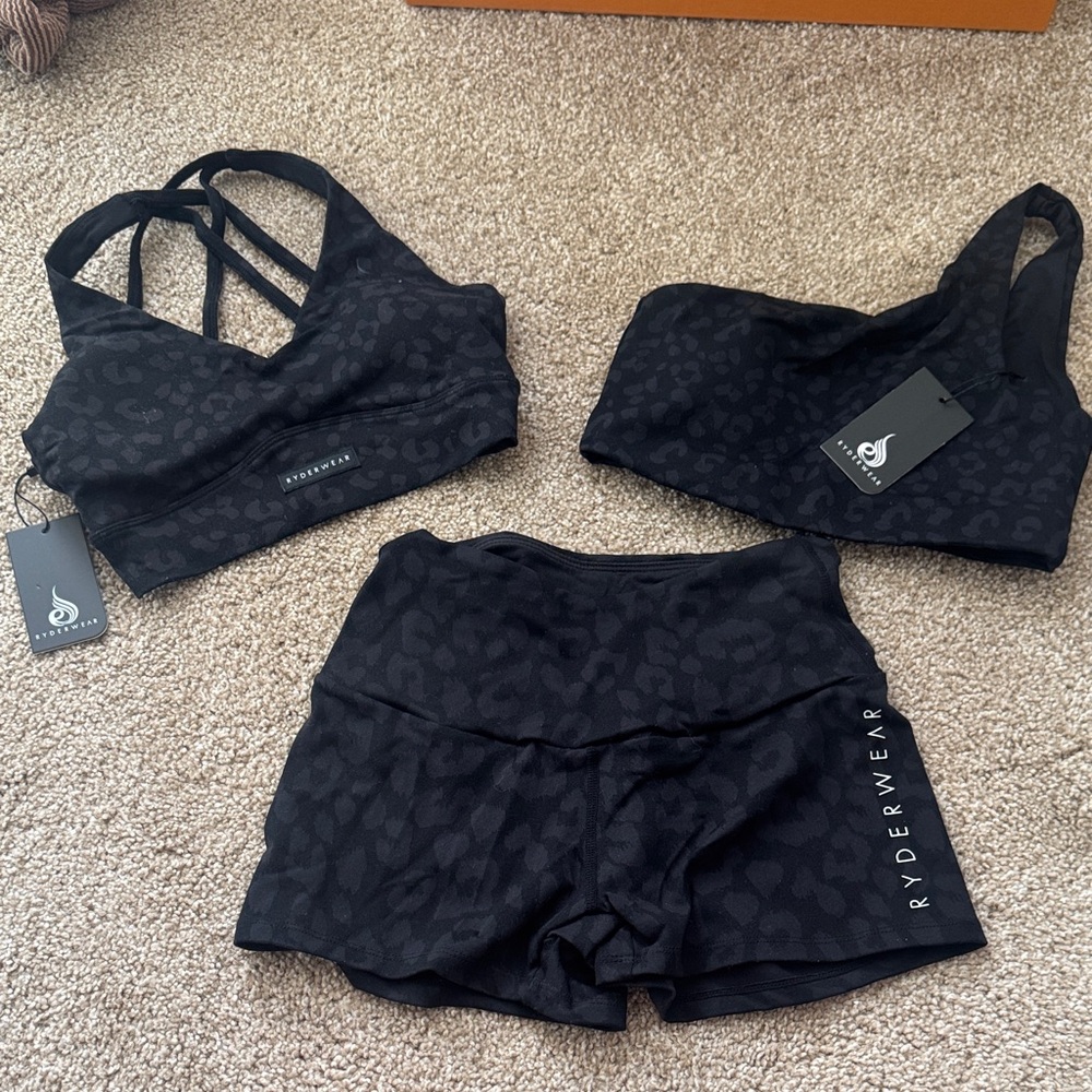 Ryderwear Black Leopard Sports Bra and Shorts
